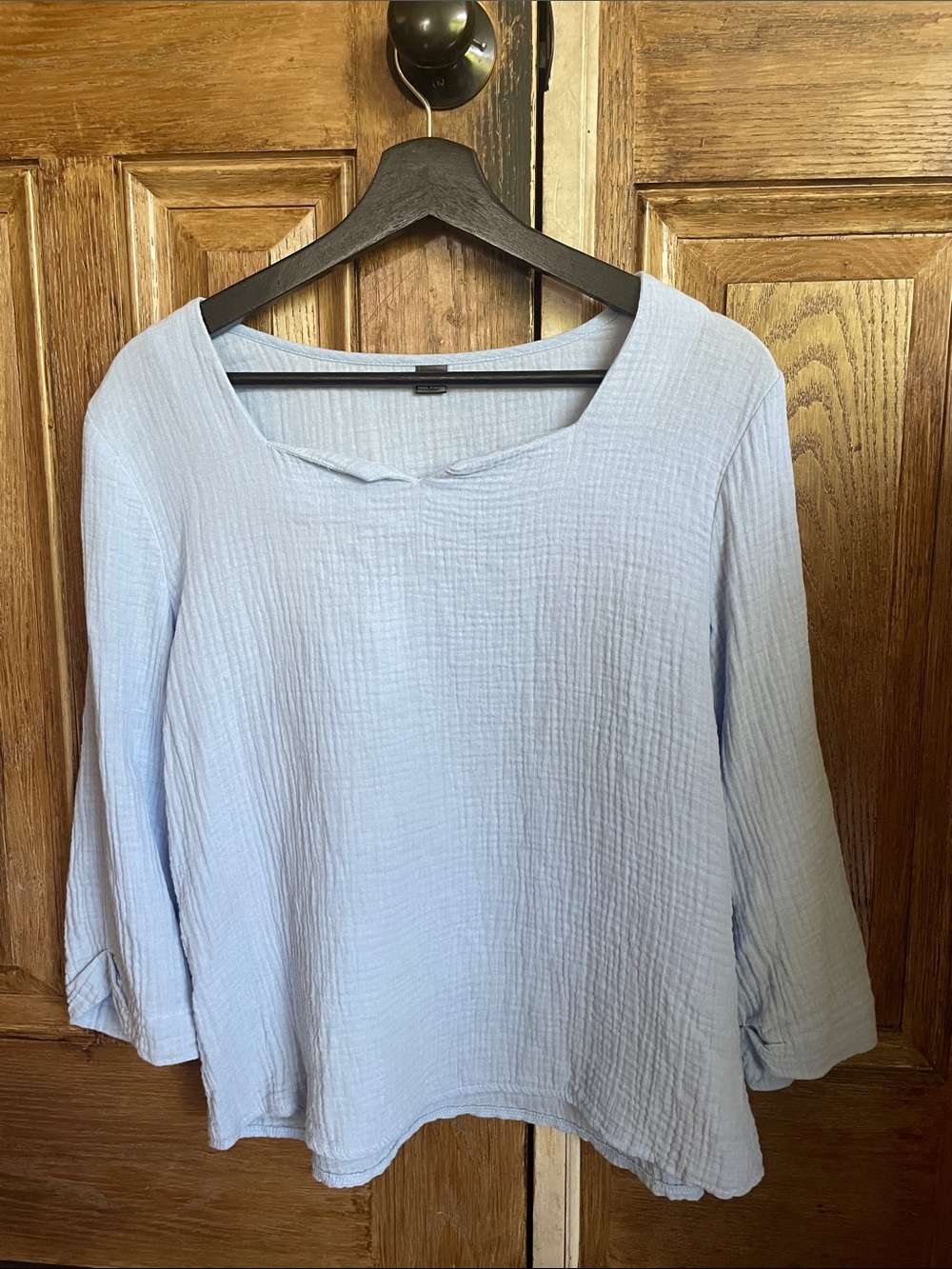 Women's Light Blue Gauze Scoop Neck Blouse